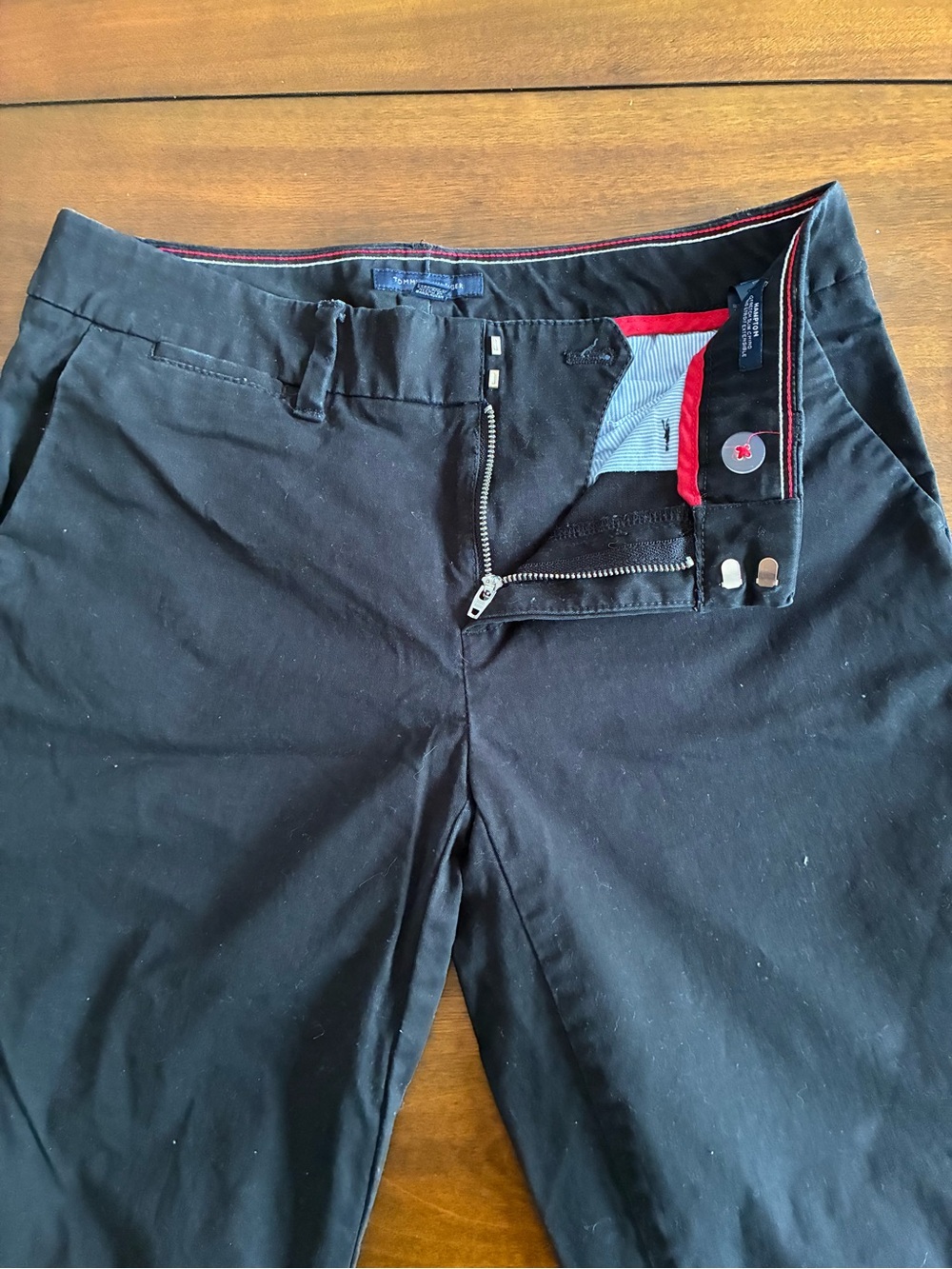 Tommy Hilfiger Black Straight Leg Pants with Red Waist Trim
